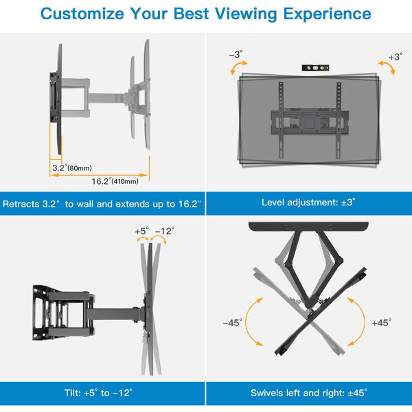Full-Motion TV Wall Mount For 26" to 65" TVs