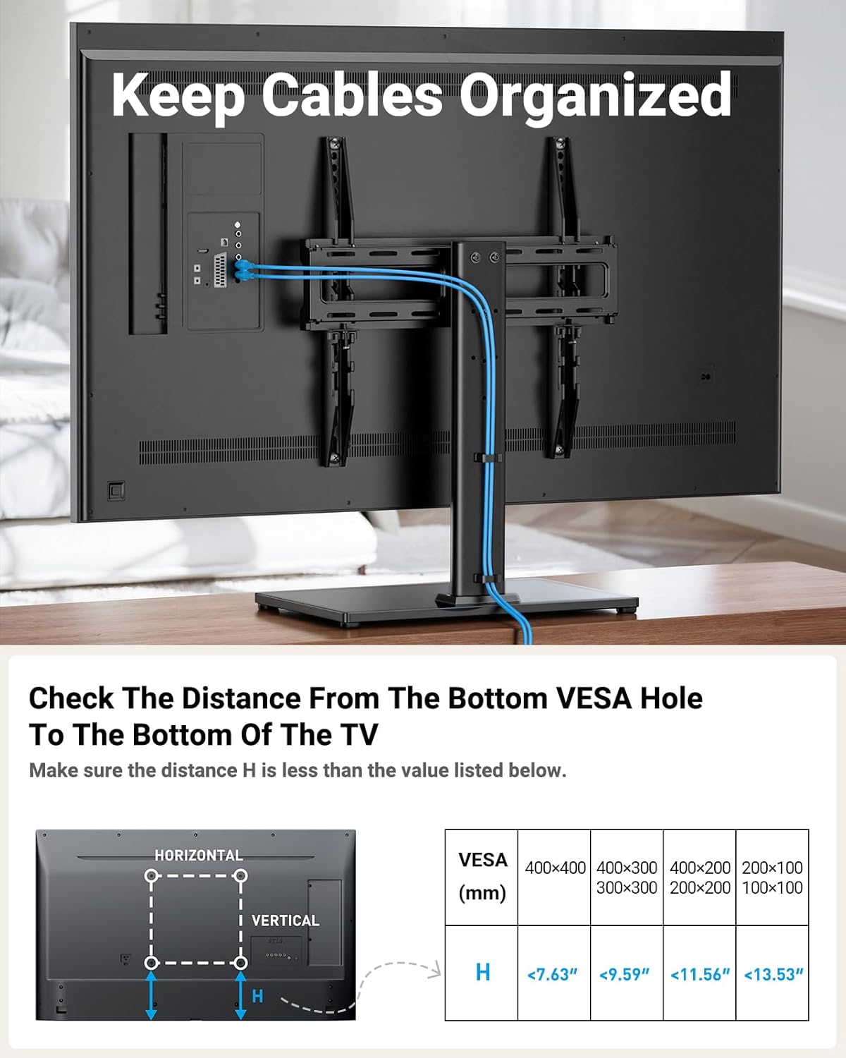 PERLESMITH Swivel Universal TV Stand/Base - Table Top TV Stand for 24-60 inch LCD LED TVs - Height Adjustable TV Mount Stand with Tempered Glass Base, VESA 400x400mm, Holds up to 88lbs PSTVS09