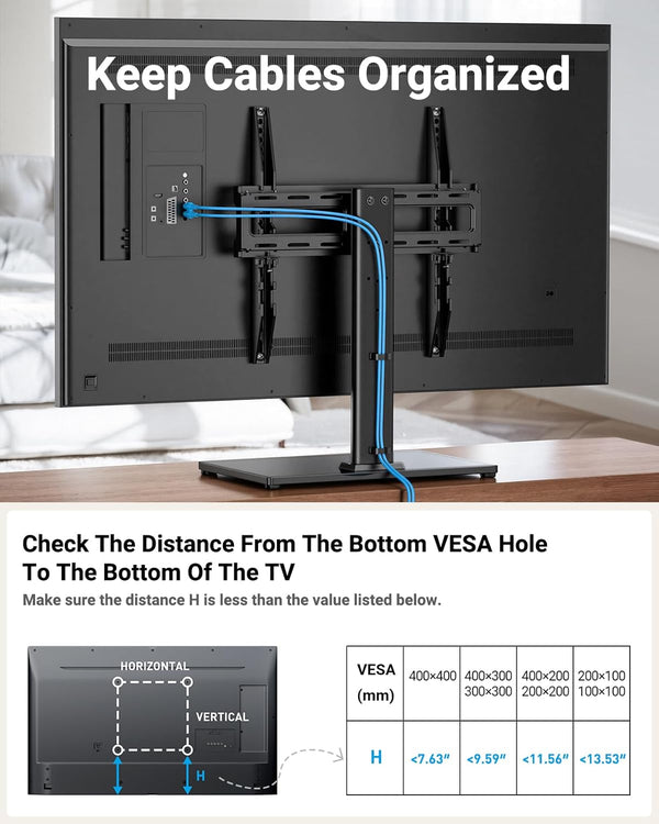 PERLESMITH Swivel Universal TV Stand/Base - Table Top TV Stand for 24-60 inch LCD LED TVs - Height Adjustable TV Mount Stand with Tempered Glass Base, VESA 400x400mm, Holds up to 88lbs PSTVS09