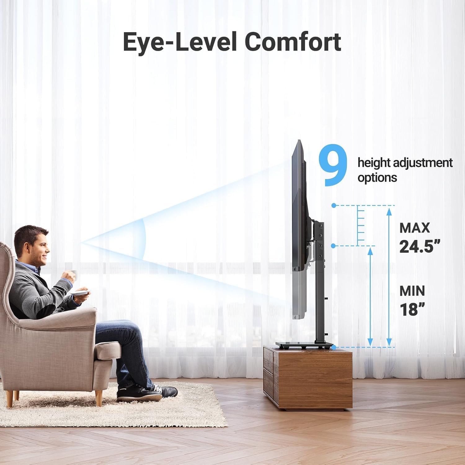 PERLESMITH Universal Swivel TV Stand for 32–70 inch TVs, Height Adjustable Table Top TV Stand Mount with Tilt, Tempered Glass Base, Holds up to 88 lbs, Max VESA 400x400mm, PSTVS26