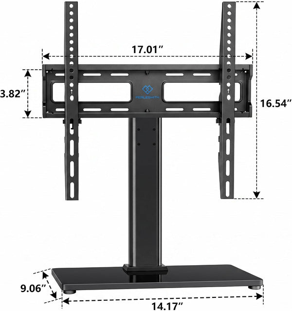 PERLESMITH Swivel Universal TV Stand/Base - Table Top TV Stand for 24-60 inch LCD LED TVs - Height Adjustable TV Mount Stand with Tempered Glass Base, VESA 400x400mm, Holds up to 88lbs PSTVS09