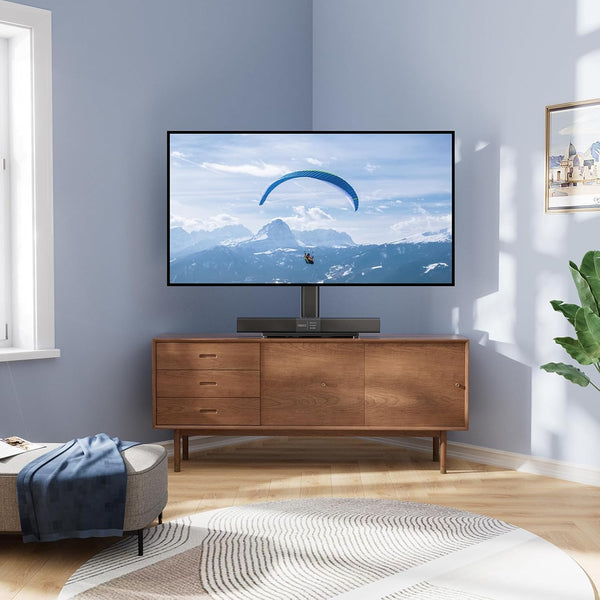 PERLESMITH Swivel Universal TV Stand/Base - Table Top TV Stand for 24-60 inch LCD LED TVs - Height Adjustable TV Mount Stand with Tempered Glass Base, VESA 400x400mm, Holds up to 88lbs PSTVS09