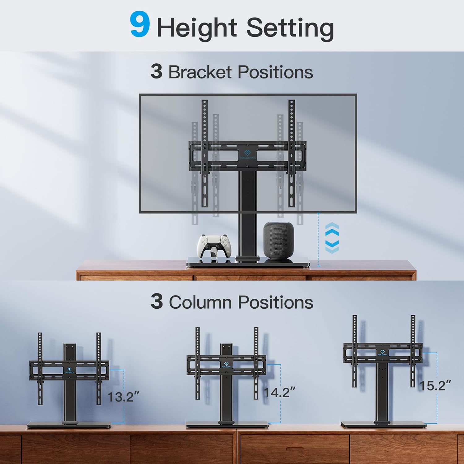 PERLESMITH Swivel Universal TV Stand/Base - Table Top TV Stand for 24-60 inch LCD LED TVs - Height Adjustable TV Mount Stand with Tempered Glass Base, VESA 400x400mm, Holds up to 88lbs PSTVS09