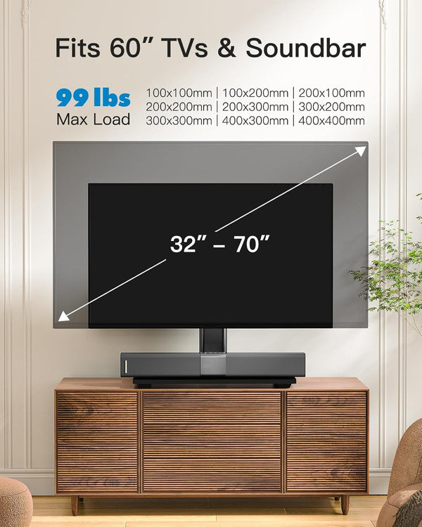 PERLESMITH Universal TV Stand Legs for 32-70 inch TVs, Table Top TV Stand up to 99 lbs, Height Adjustable Television TV Mount, Universal TV Base for Livingroom & Bedroom, VESA 400x400mm PSTVS04