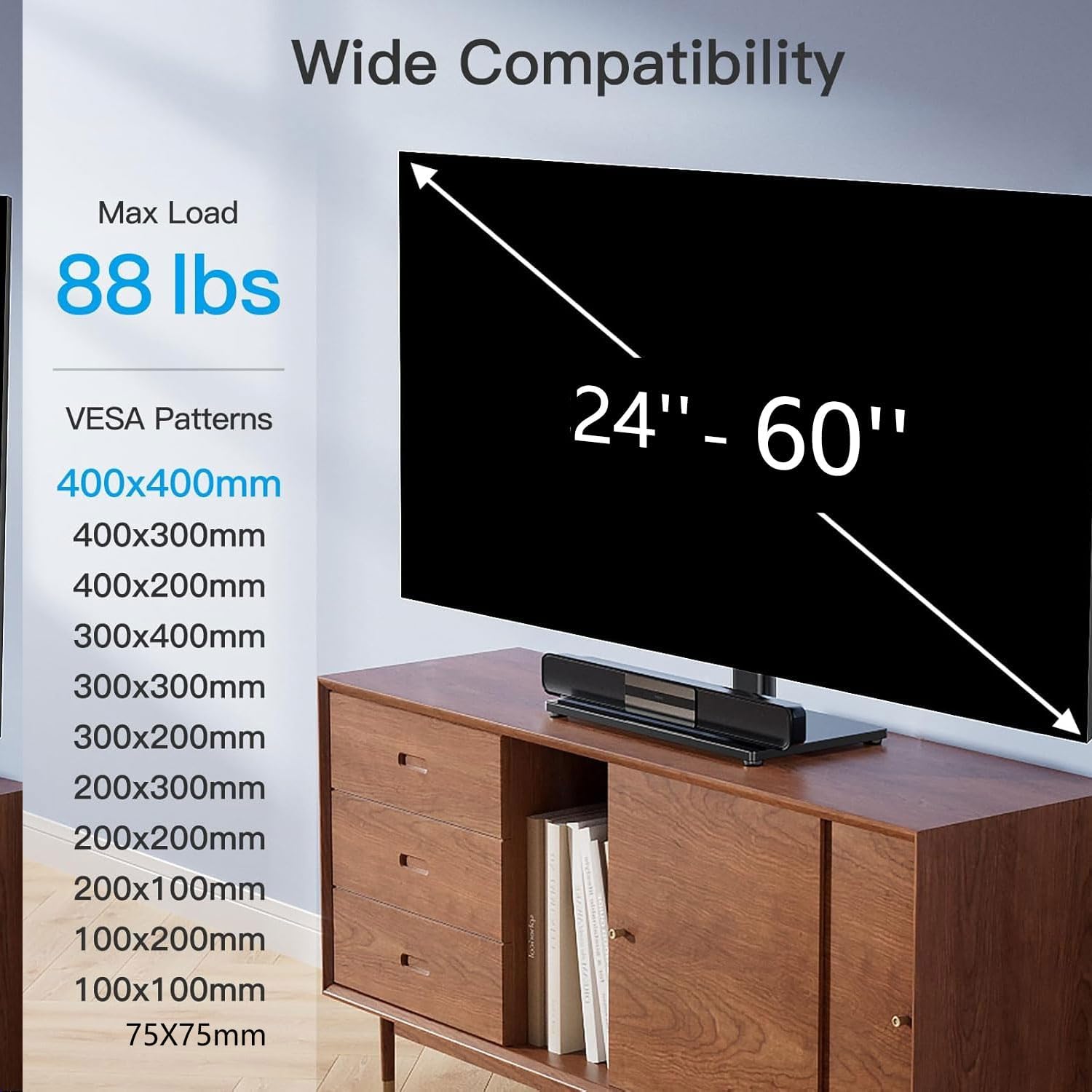 PERLESMITH Swivel Universal TV Stand/Base - Table Top TV Stand for 24-60 inch LCD LED TVs - Height Adjustable TV Mount Stand with Tempered Glass Base, VESA 400x400mm, Holds up to 88lbs PSTVS09