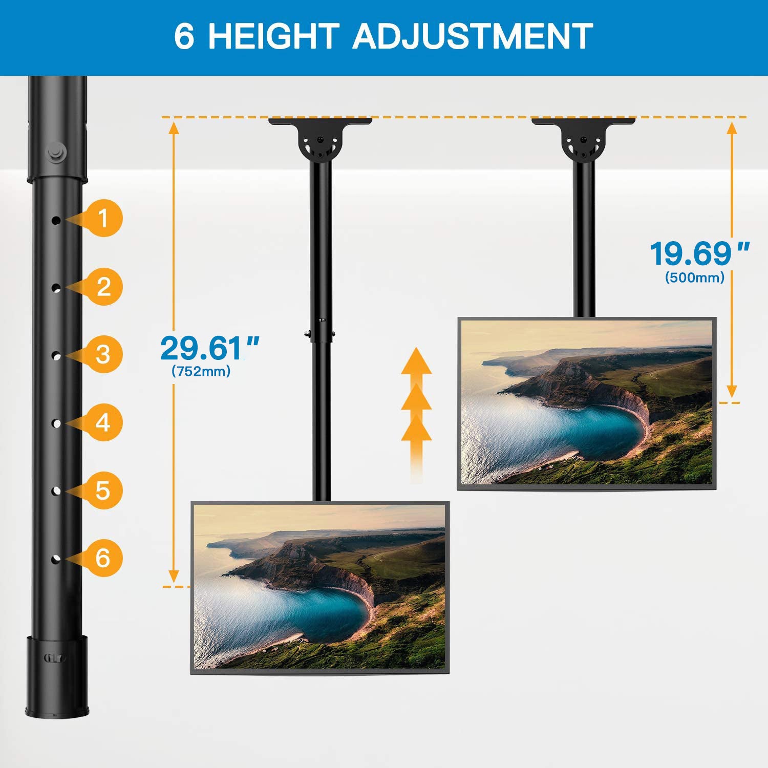 Multi-Adjustable Ceiling TV Mount For 26