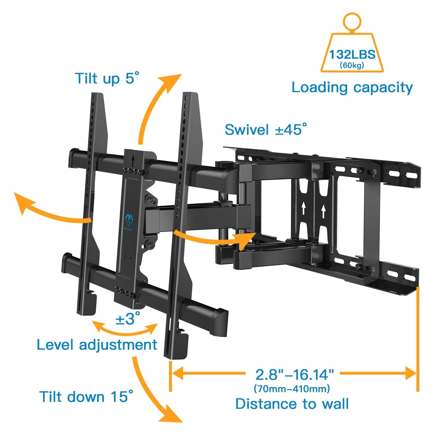 Full-Motion TV Wall Mount For 37