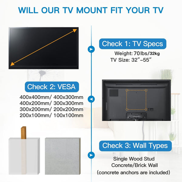 Full Motion TV Wall Mount For 32" To 55" TVs