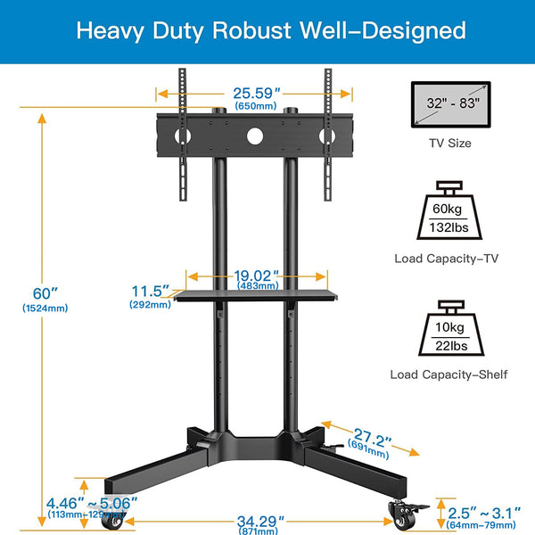 Heavy Duty TV Cart For 32" To 85" TVs